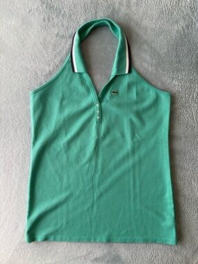 Lacoste Mint Green Halter Polo Tank with Striped Collar